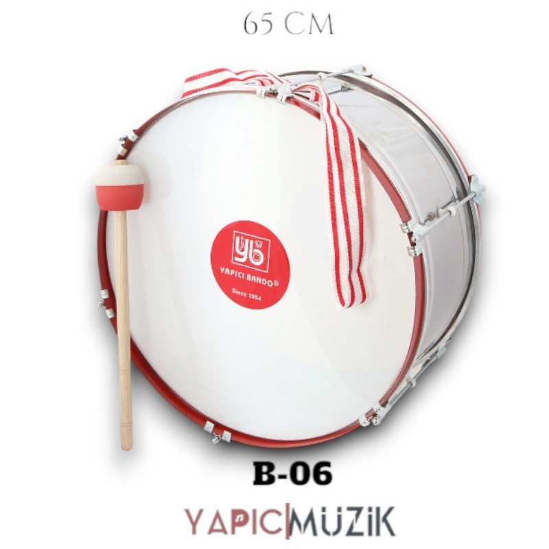Yapıcı Bando B-06 65 cm. Paslanmaz Davul Metal Çemberli Statik Boyalı Askı Kayışı ve Tokmaklı