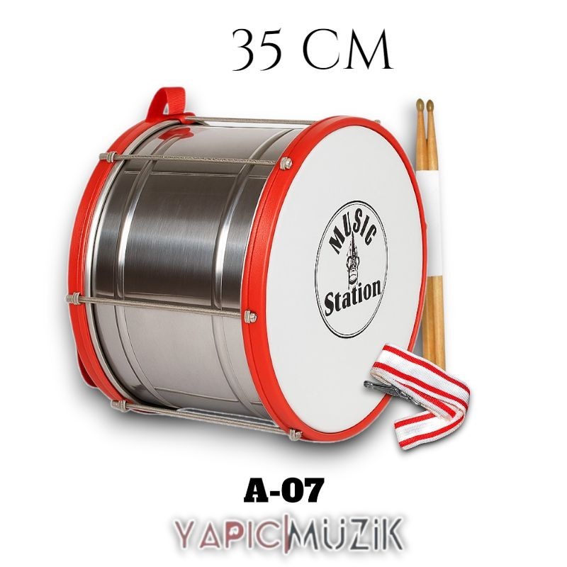 Yapıcı Bando A-07 35 cm. Orkestra Tipi Paslanmaz Trampet İTH. Sabit Mekanizma İTH. Kortlu Askı Kayışlı ve Sopalı