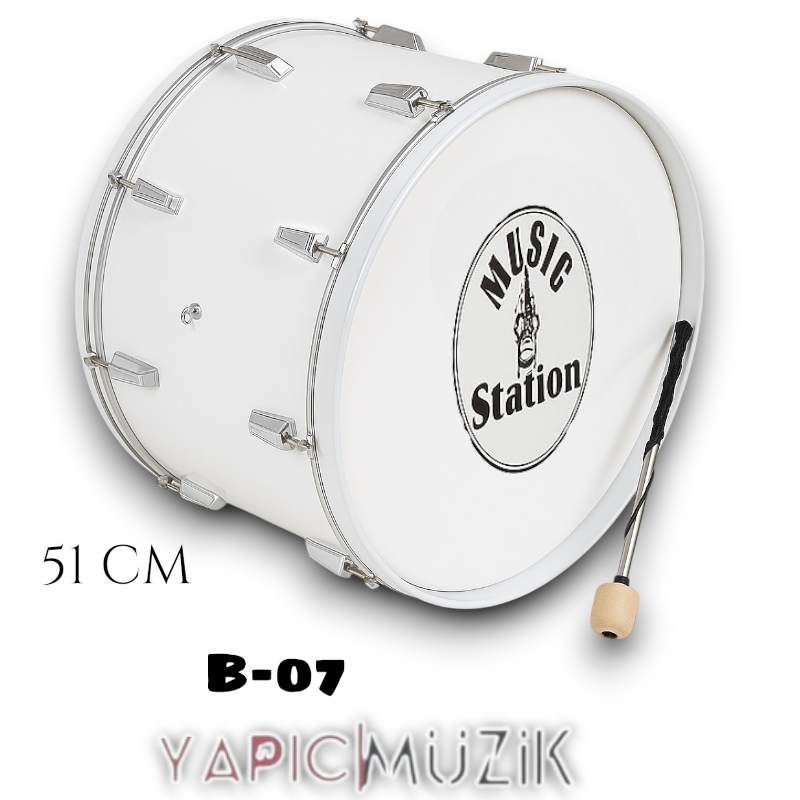 B-07 51 cm. Ahşap Mine Kaplama Davul 16 Babalı Bateri Tipi Askı Kayışlı Metal Tokmaklı