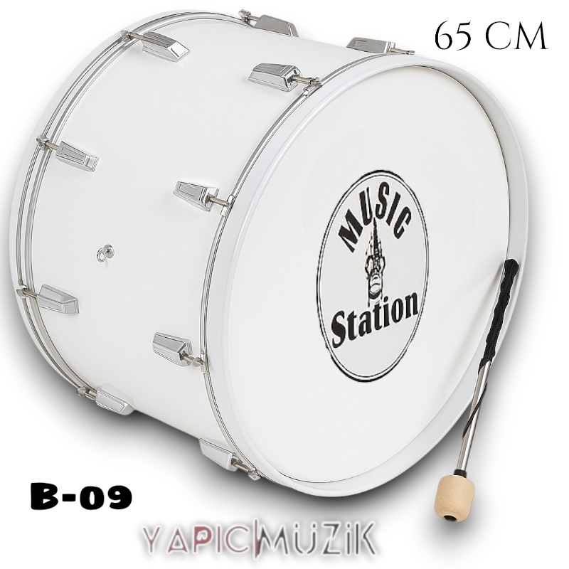 Yapıcı Bando B-09 66 cm. Ahşap Mine Kaplama Davul 22 Babalı Bateri Tipi Askı Kayışı ve Metal Tokmaklı